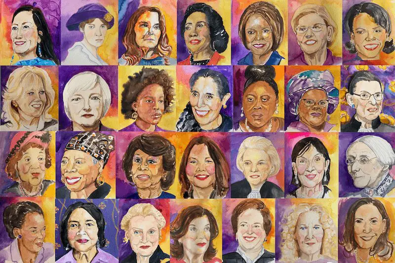 Artwork and illustrations of different women leaders