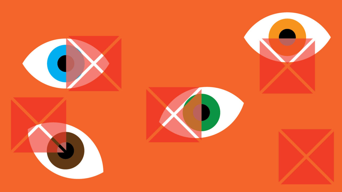 An illustration of different color eyes on an orange background