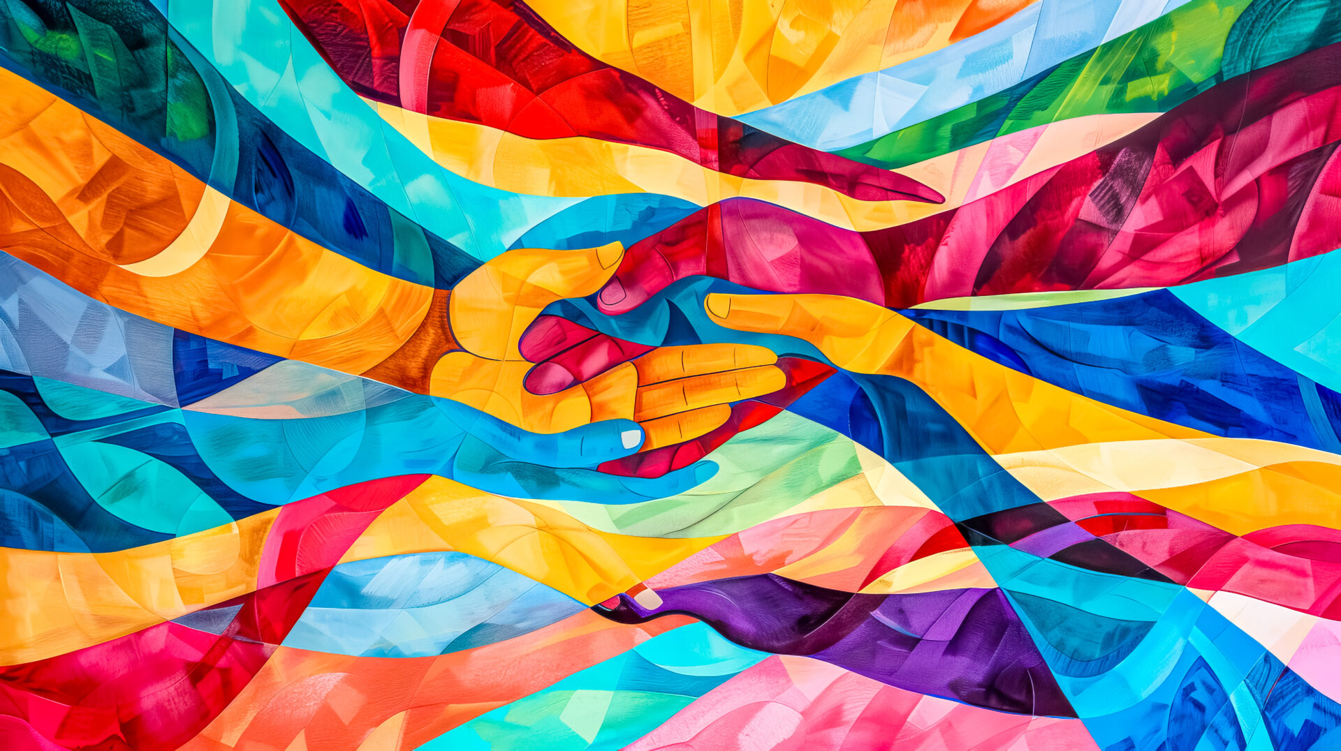 multi colored hands holding to show trust