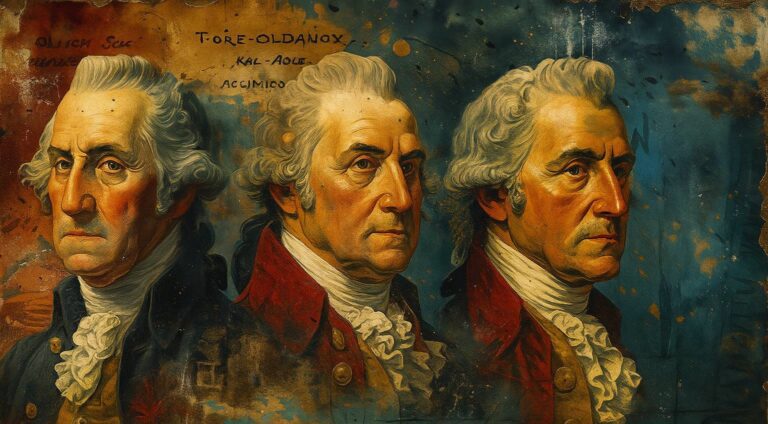 Founding Fathers depicted with historical textures reflecting the leadership patterns that shaped a nation.