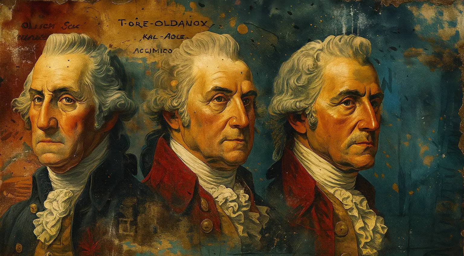 Founding Fathers depicted with historical textures reflecting the leadership patterns that shaped a nation.