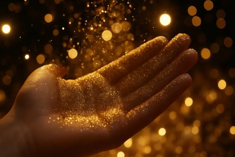 Hand catching golden glimmers of light and glitter, symbolizing hope, positivity, and leadership moments.